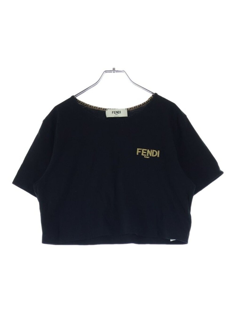 Fendi Front Logo Cropped Crew Neck Short Sleeve T-Shirt Black